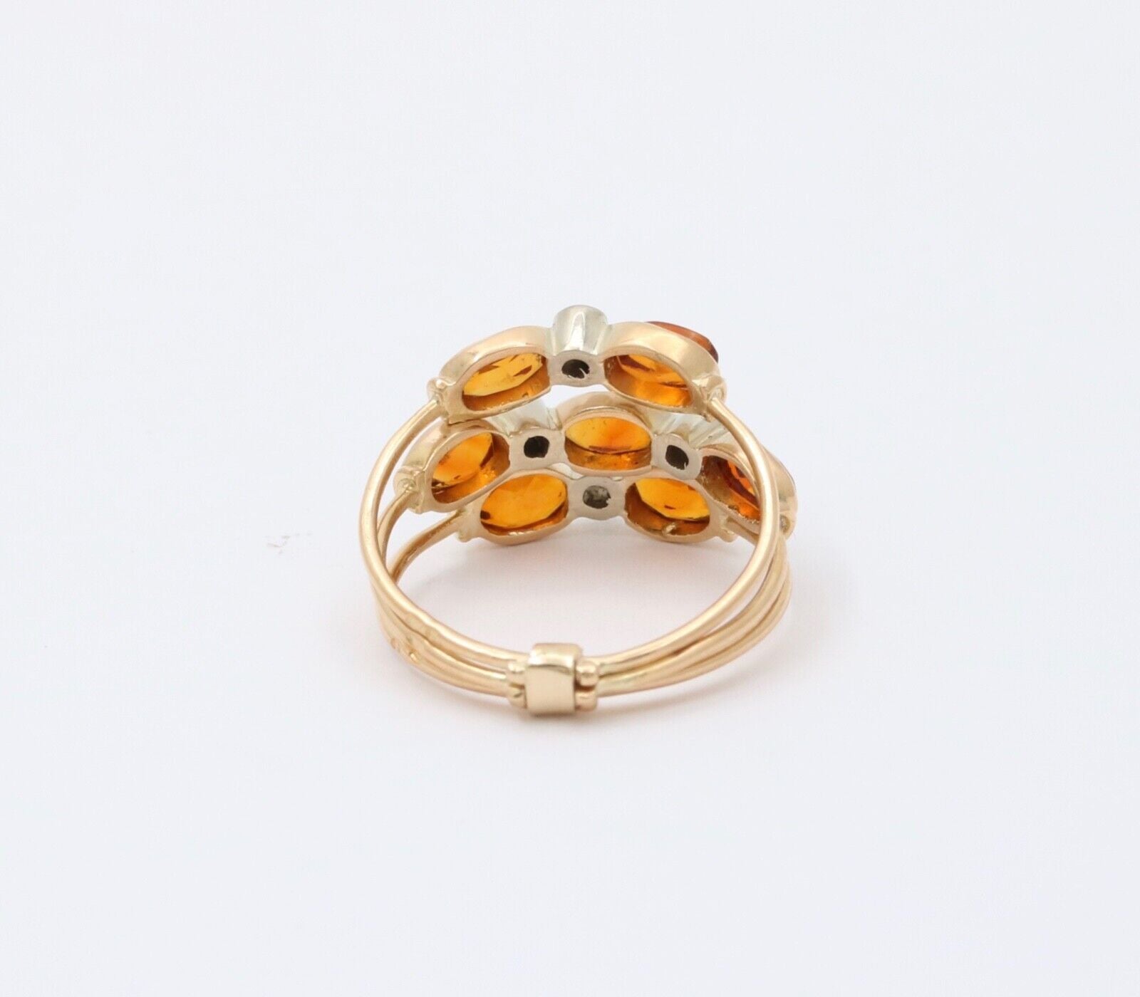 Vintage Portuguese Citrine Diamonds 19K Yellow Gold 3 Piece Ring Set