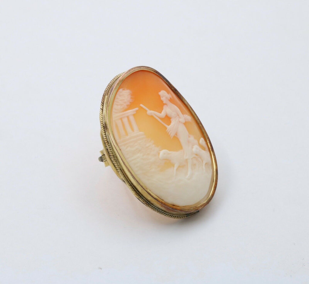 Antique 14K Yellow Gold The Meloi Khryseoip Shell Cameo Brooch.Pin.