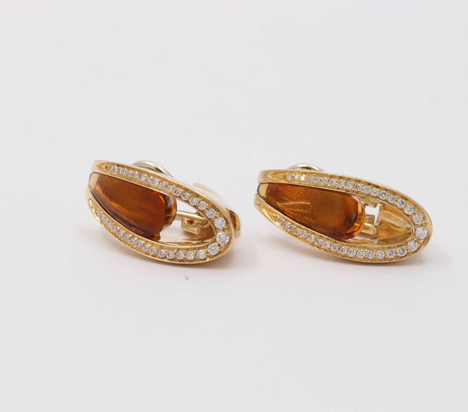 Vintage 18K Yellow Gold Citrine & Diamond Clip Huggie Earrings