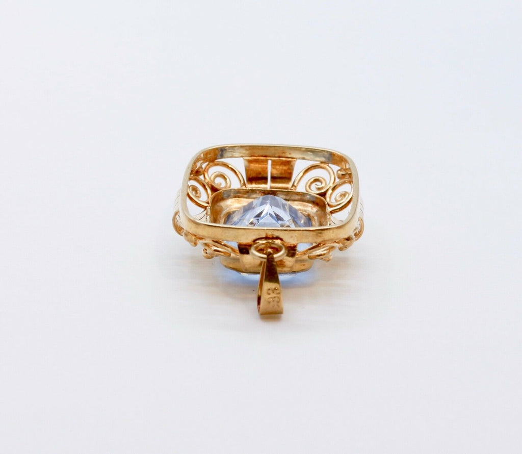 Mid Century Emerald Cut Topaz 9K Yellow Gold Pendant
