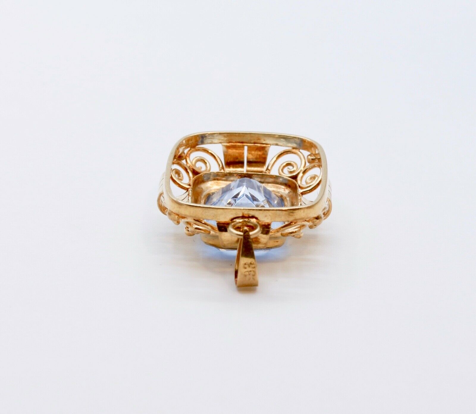 Mid Century Emerald Cut Topaz 9K Yellow Gold Pendant