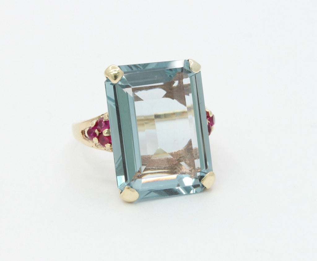 Retro 14K Rose Gold 22.60 Carat Aquamarine Ruby Ring