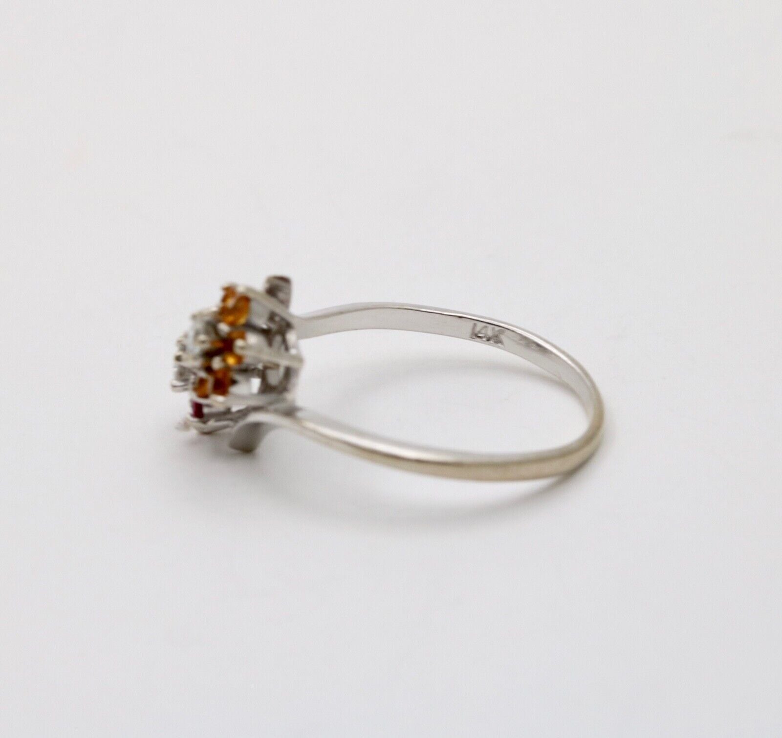 Vintage Flower Multi Stone 14K White Gold Ring