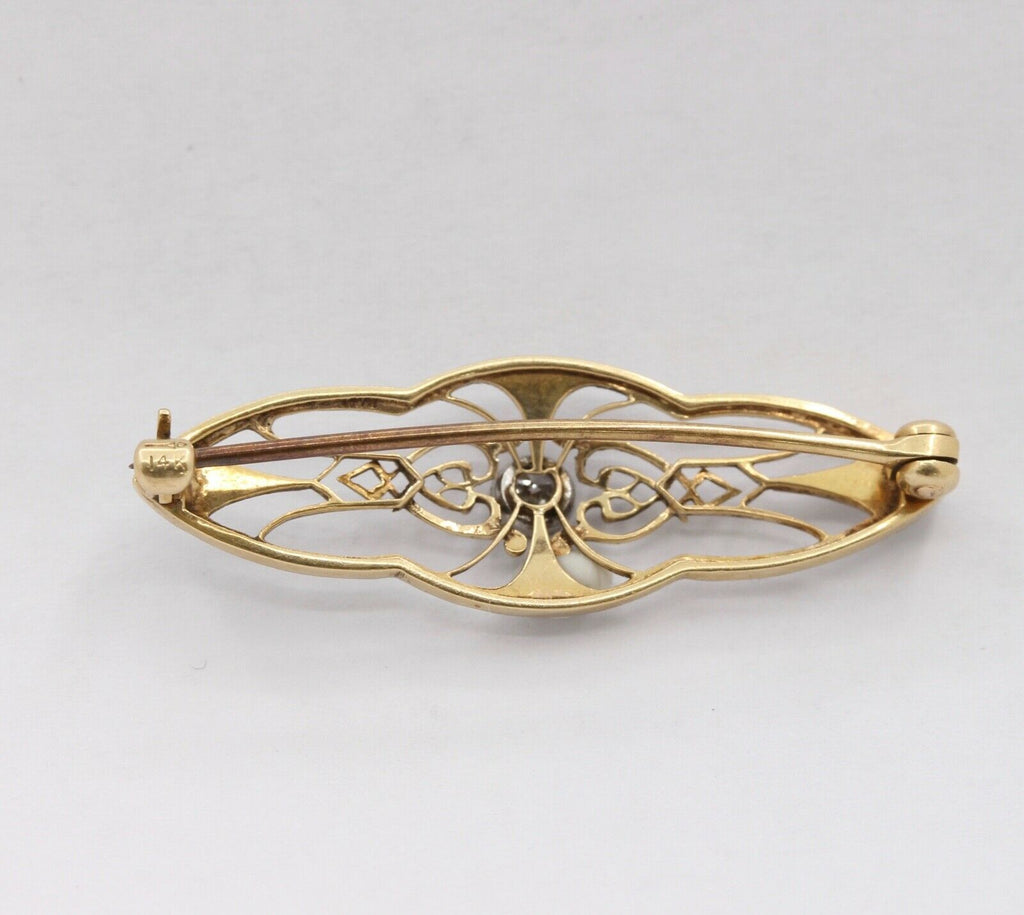 Vintage Art Deco 14K Yellow and White Gold Diamond Brooch Pin