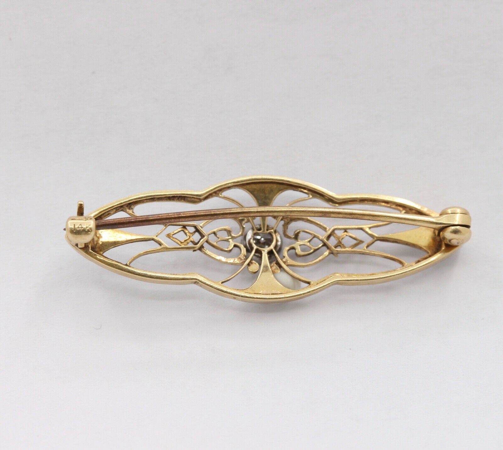 Vintage Art Deco 14K Yellow and White Gold Diamond Brooch Pin