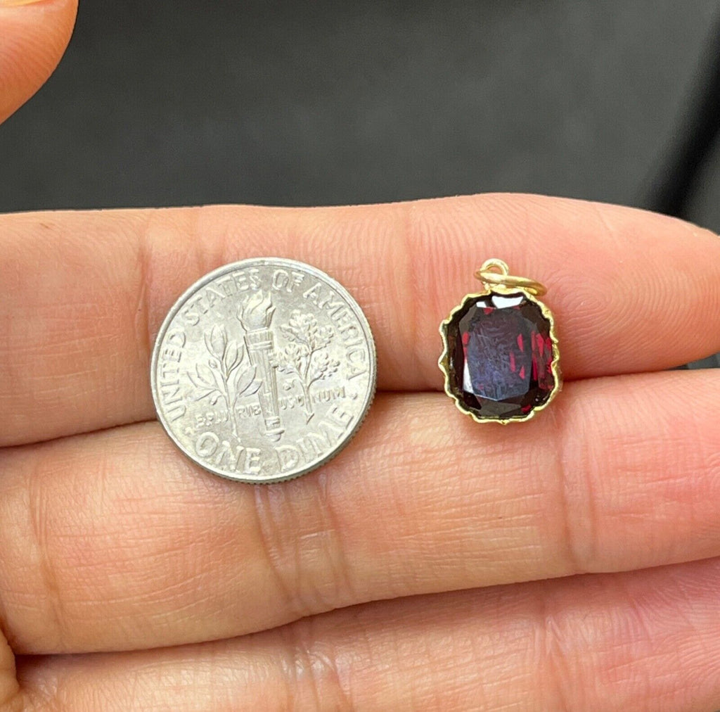 Antique 18K Yellow Gold Rhodolite Garnet Charm Pendant