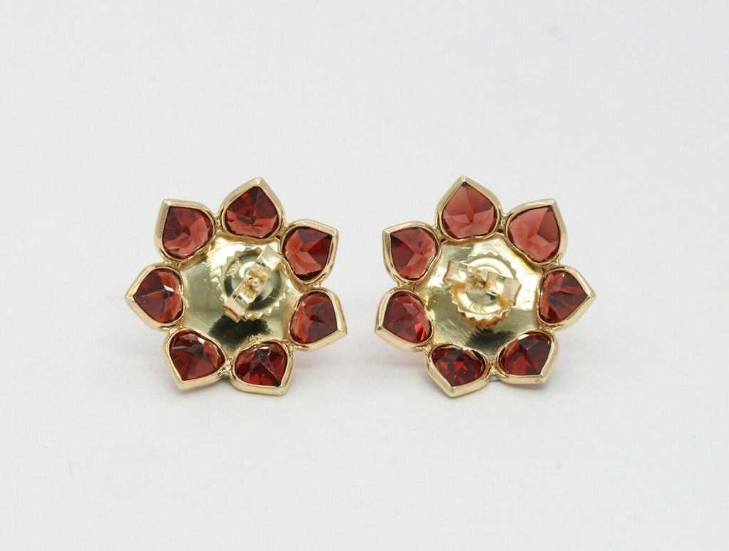 Vintage 14K Yellow Gold Garnet Sun Flower Earrings