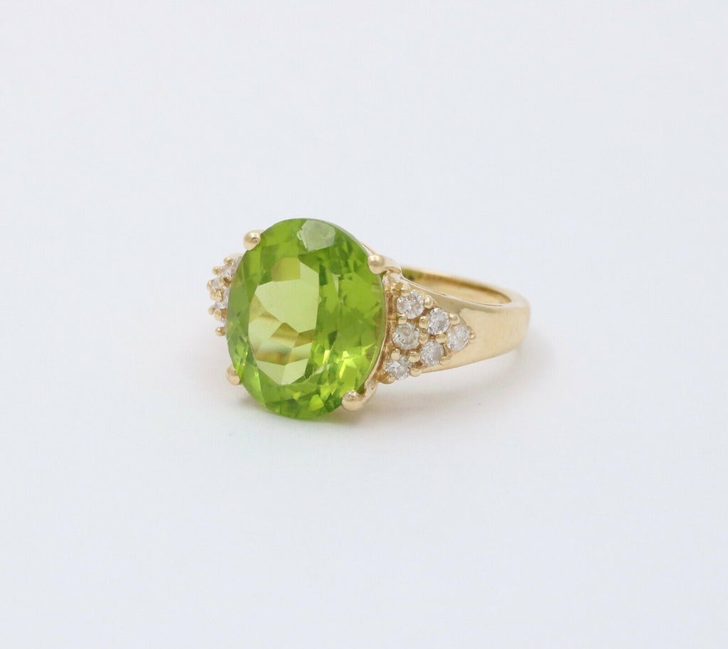 Classic 14K Yellow Gold Peridot Diamond Ring Engagement Ring Band