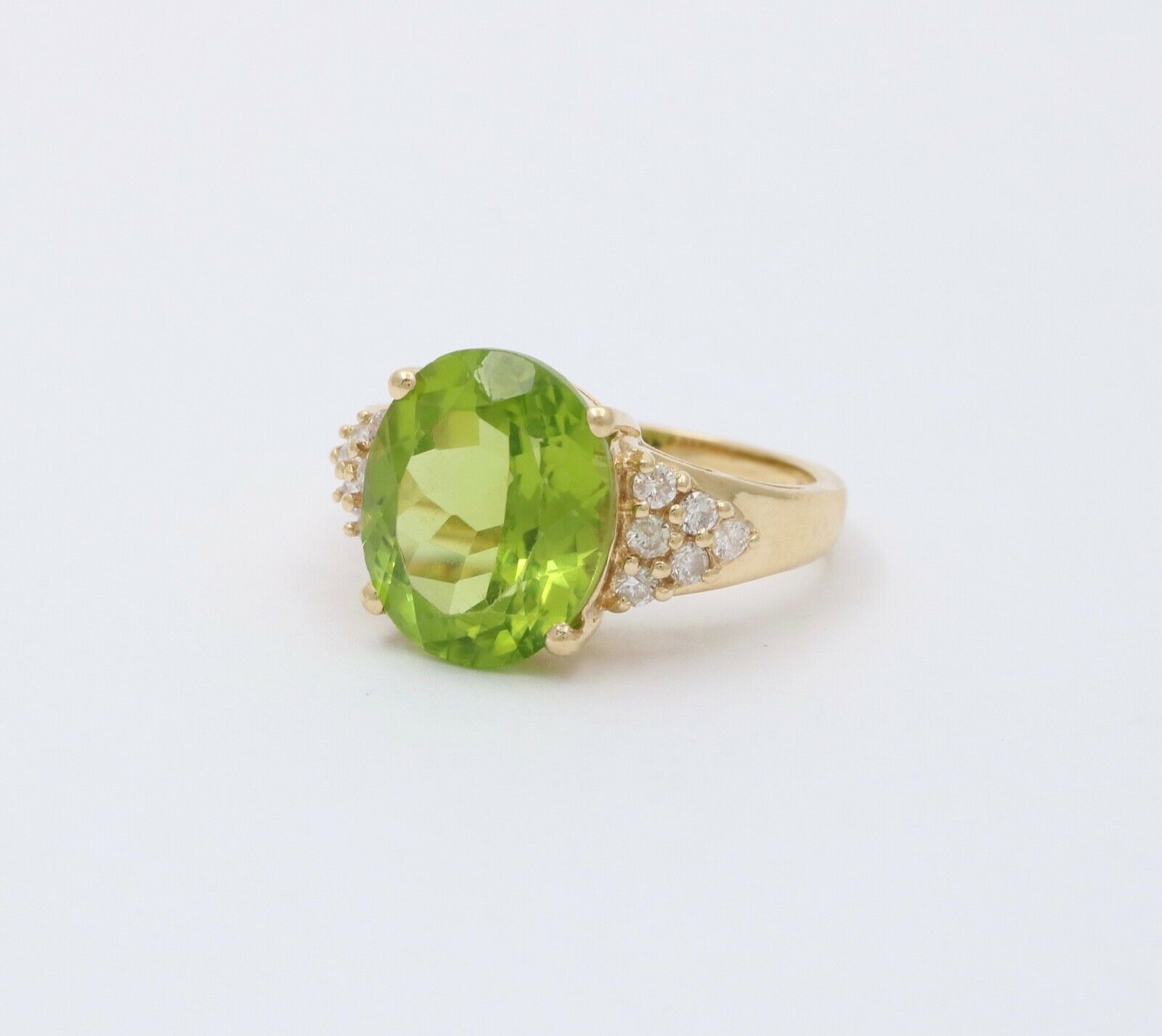 Classic 14K Yellow Gold Peridot Diamond Ring Engagement Ring Band