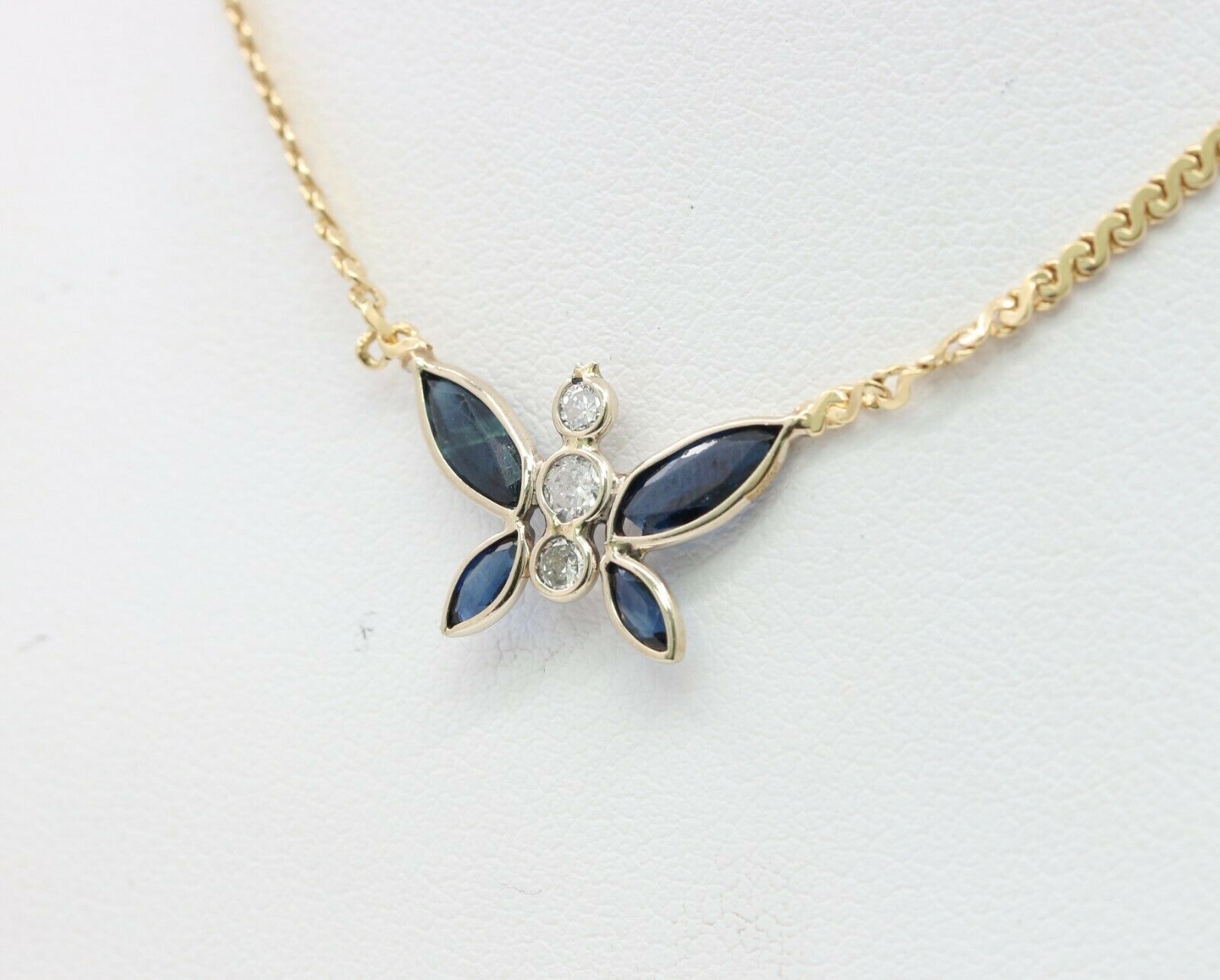 Vintage 14K Yellow Gold Diamond Sapphire Butterfly Pendant