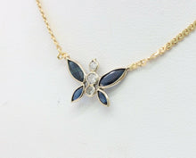 Load image into Gallery viewer, Vintage 14K Yellow Gold Diamond Sapphire Butterfly Pendant
