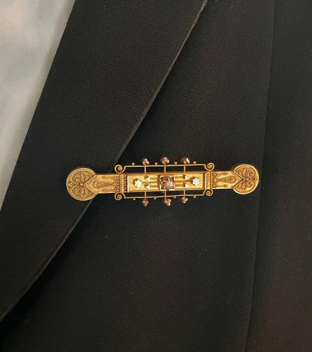 Victorian 14K Yellow Gold Bar Pin Brooch Pendant
