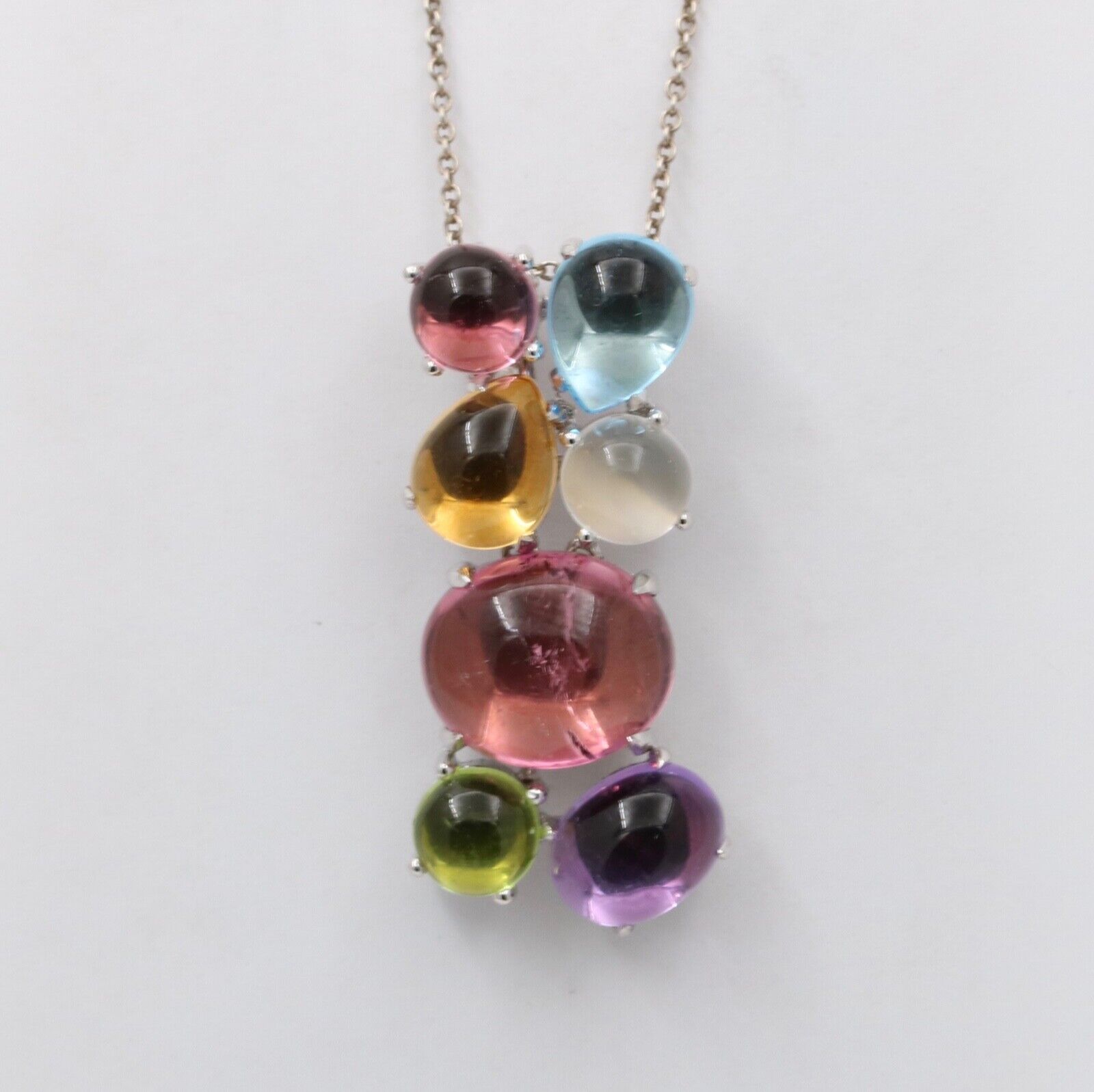 Vintage Tourmaline, Peridot, Cat s Eye Moonstone, Topaz 18K WG Pendant