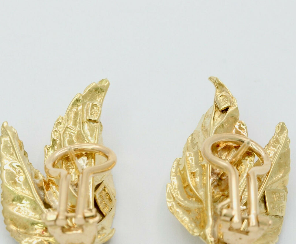 Vintage 18K Yellow Gold Sapphire Leaf Earrings
