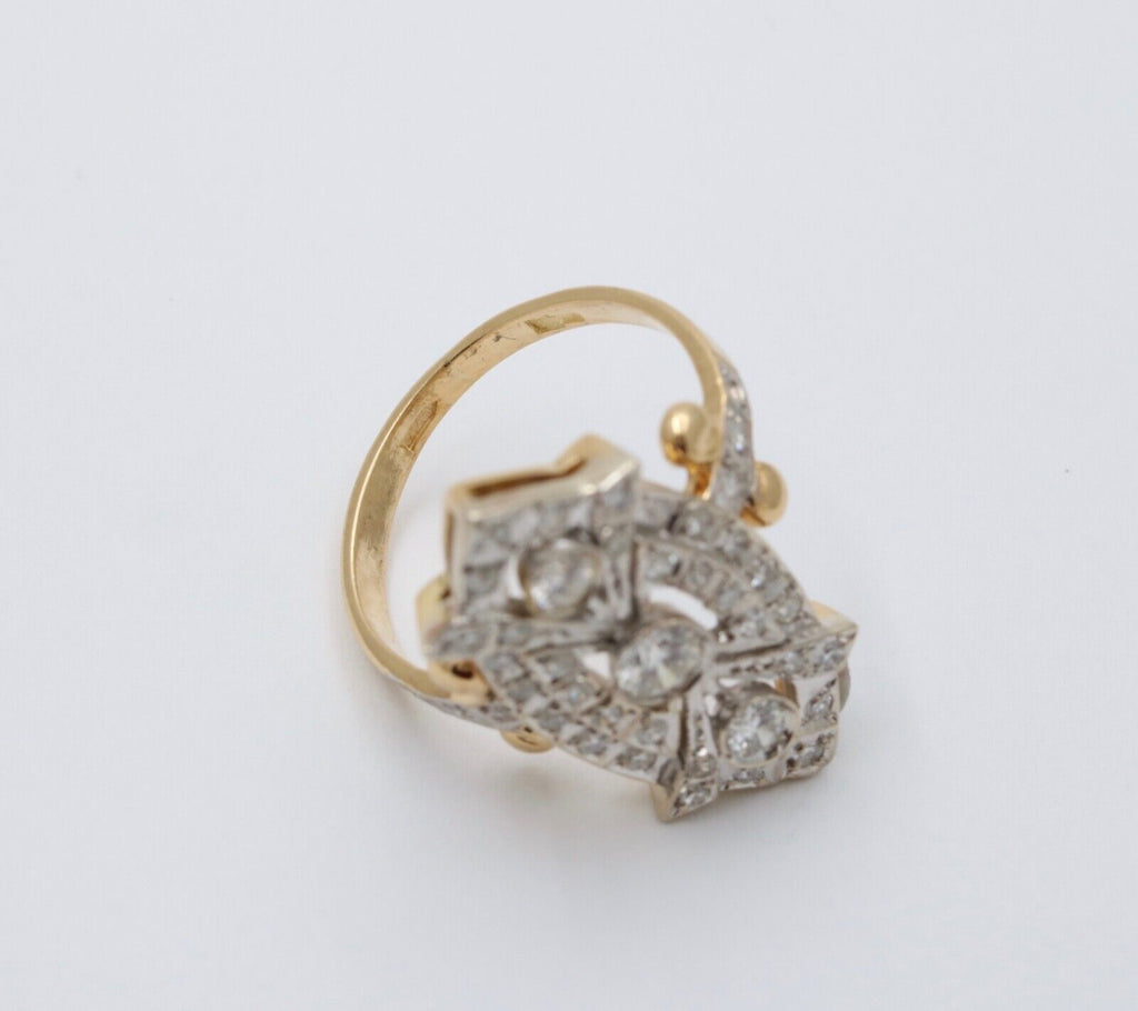 Vintage Russian Navette Diamonds 18K Yellow White Gold Ring