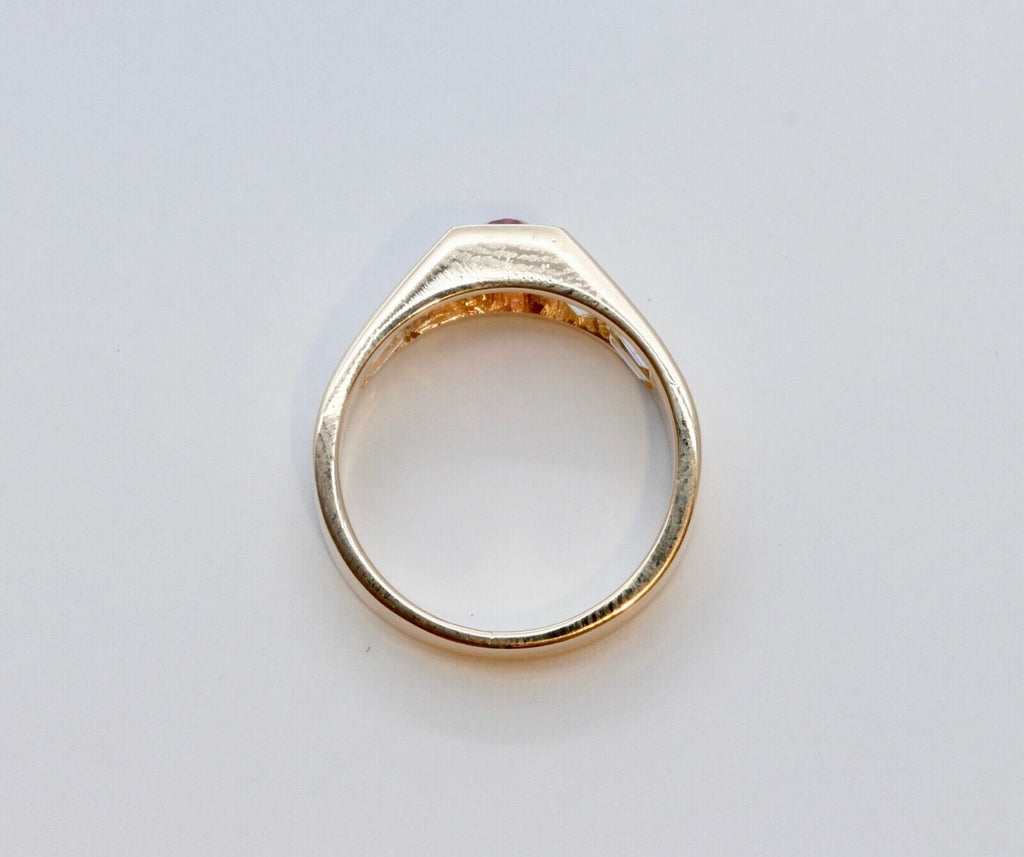 Geometric Vintage Ruby Diamonds 14K Yellow Gold Ring
