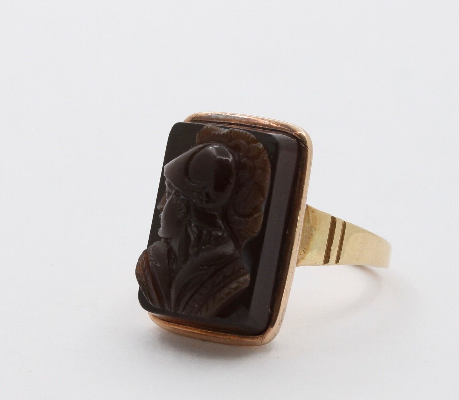 Vintage 14K Yellow Gold Mens Ladies Unisex Carved Roman Portrait Ring