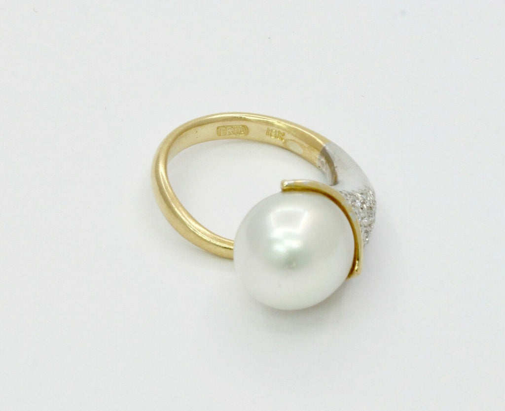 Vintage Platinum 18K Yellow Gold Diamond Pearl Cocktail Ring