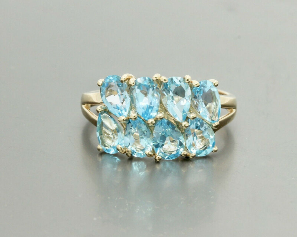 Vintage 10K Yellow Gold Blue Topaz Cluster Ring