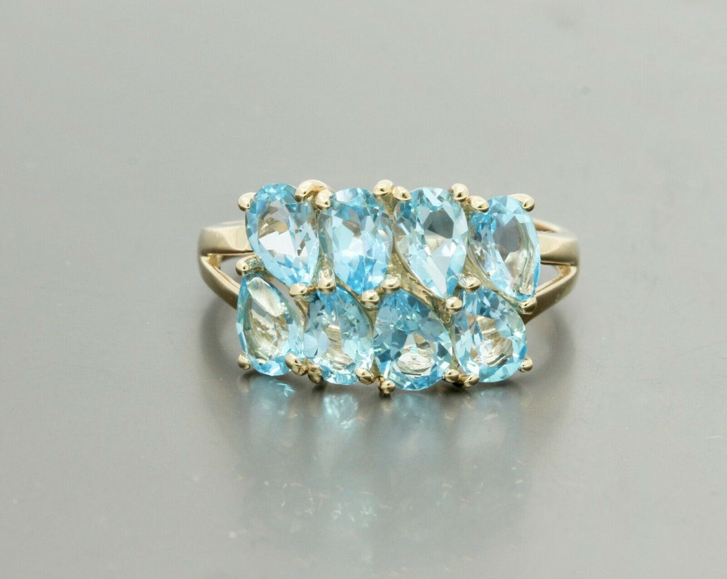 Vintage 10K Yellow Gold Blue Topaz Cluster Ring