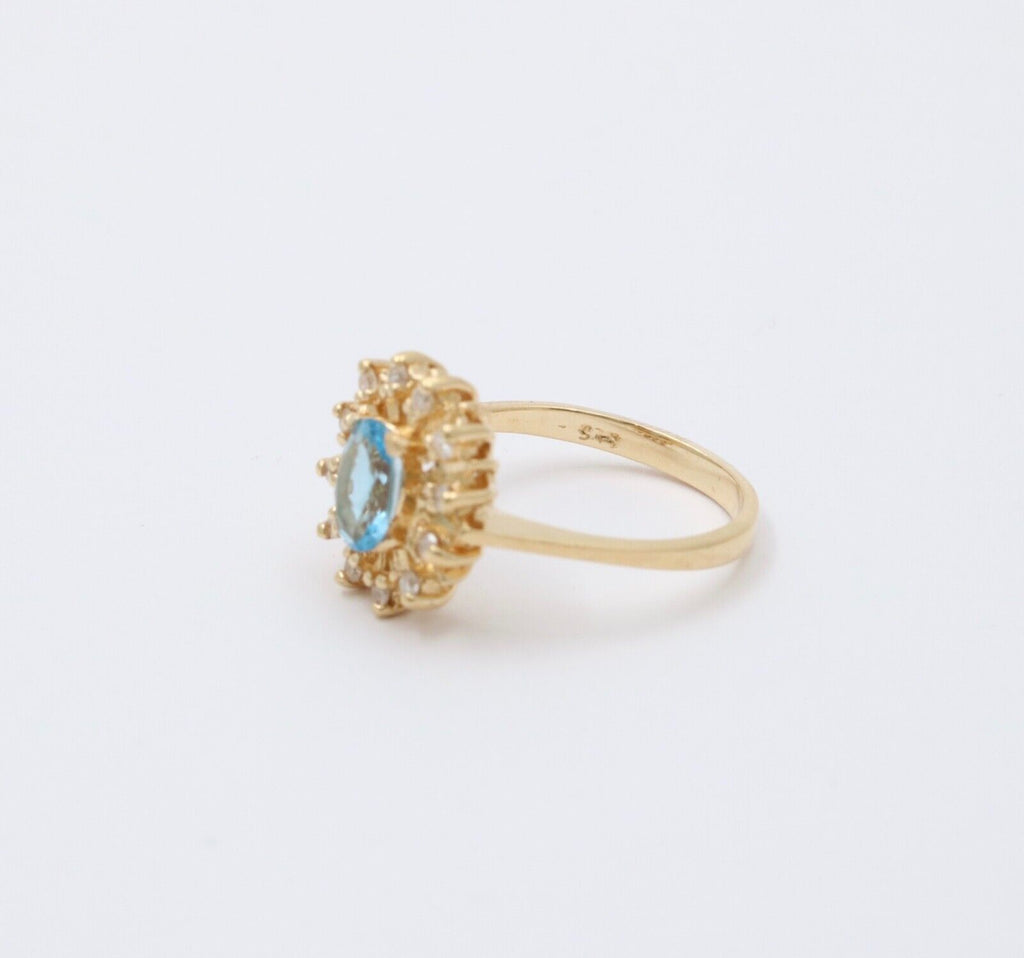 Vintage Blue Topaz Diamonds 14K Yellow Gold Cocktail Ring