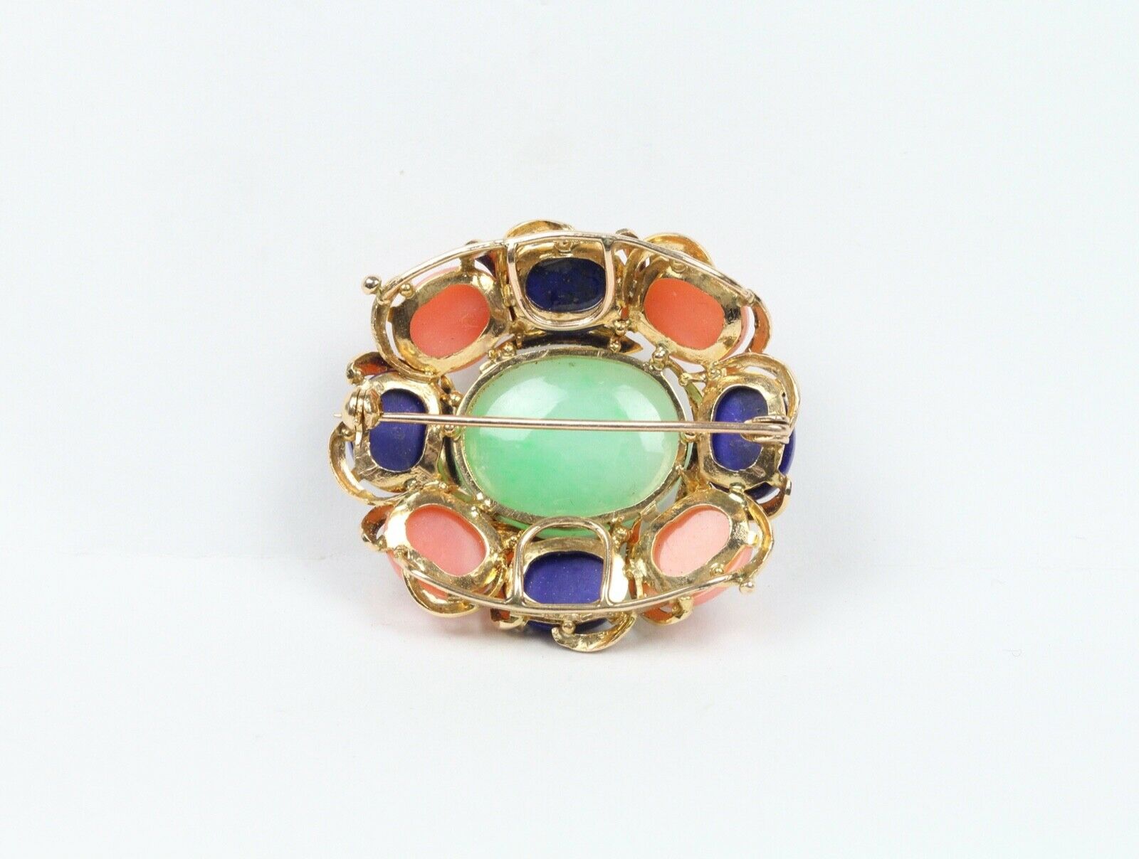Beautiful Vintage Multi Stone Jade Jasper Lapis Lazuli Brooch Pin