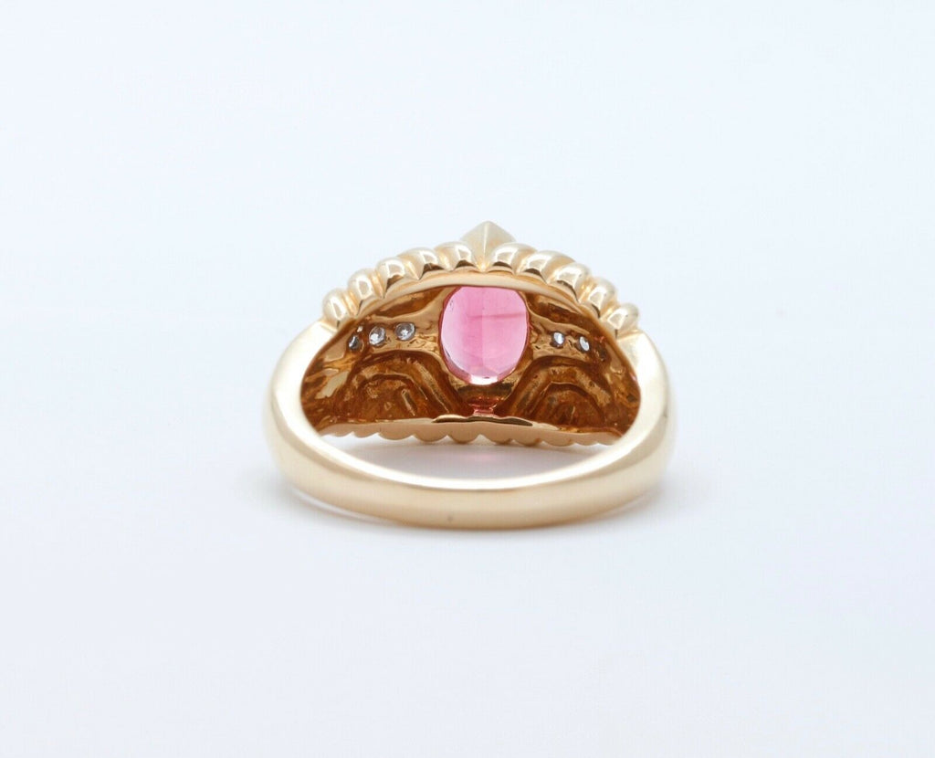 Vintage Large Tourmaline Diamonds 14K Yellow Gold Cocktail Ring