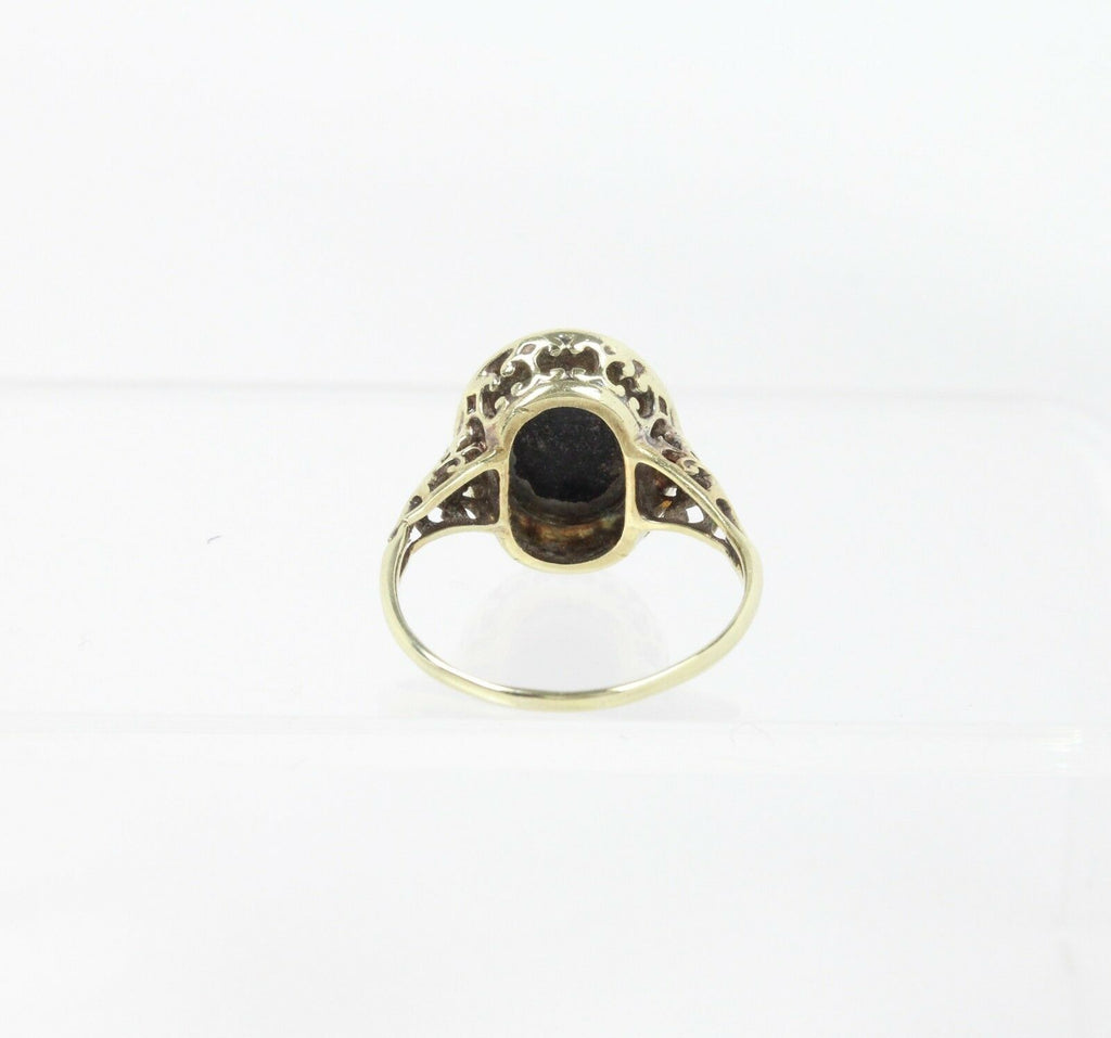 Victorian Cameo Ring 14K White Gold Black Onyx