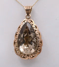 Vintage 14K Rose Gold Pear Shape Smoky Topaz  Pendant , Necklace