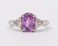 Classic Pink Sapphire and Half Moon Diamond 14K White Gold Ring, Engagement Ring