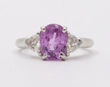 Load image into Gallery viewer, Classic Pink Sapphire and Half Moon Diamond 14K White Gold Ring, Engagement Ring
