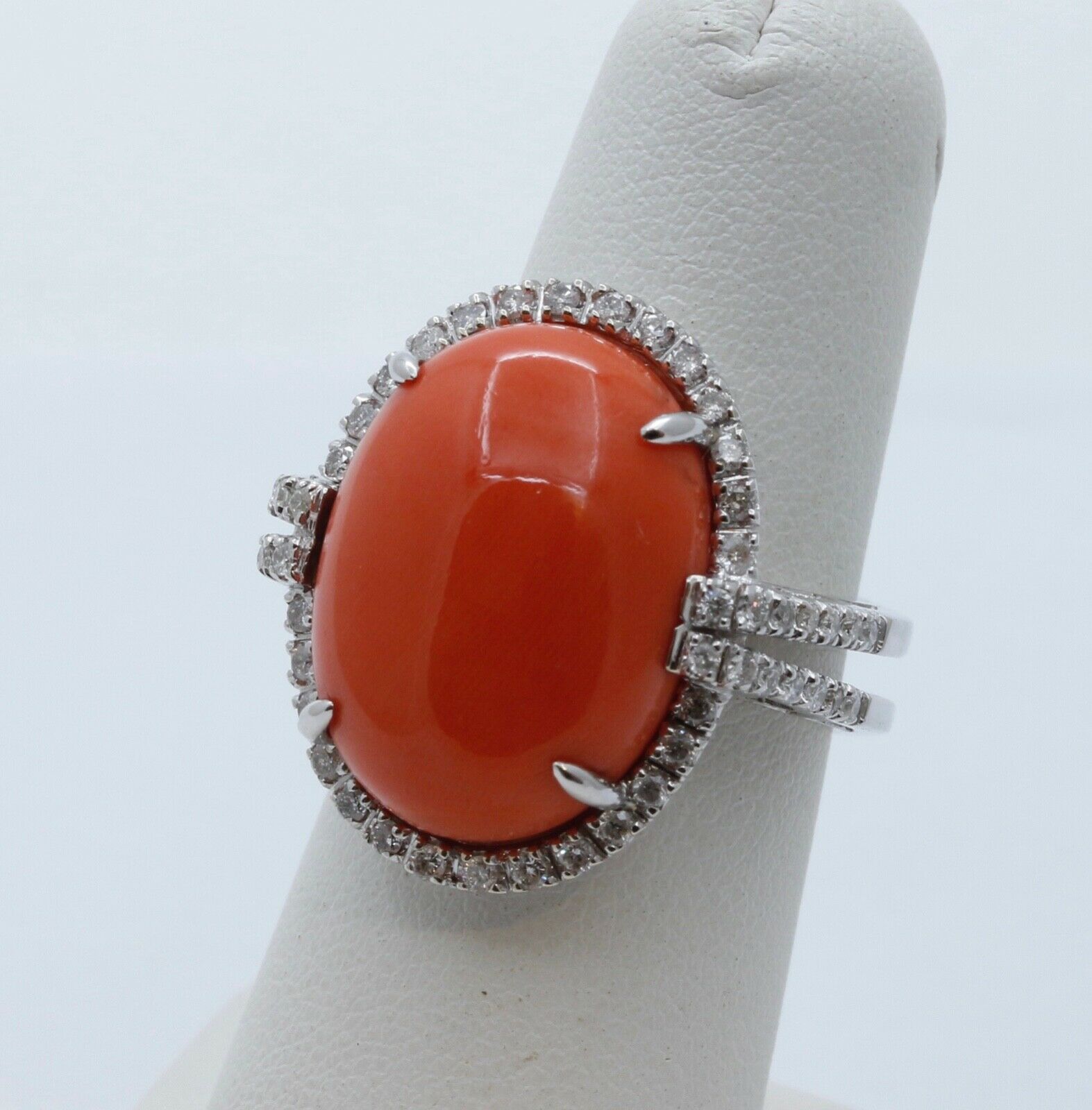 Vintage Coral Diamonds 18K White Gold Ring