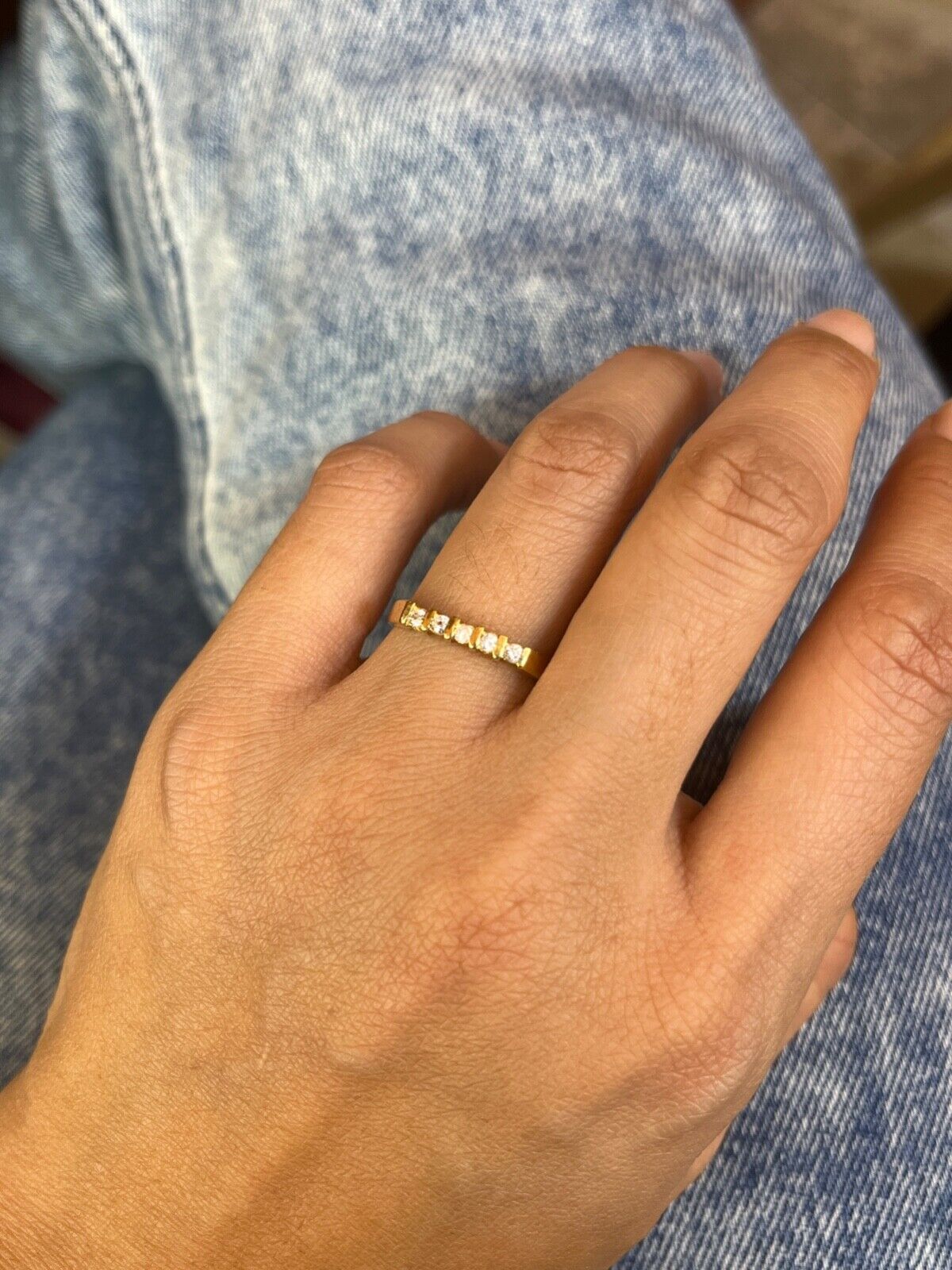 Vintage 18K Yellow Gold Diamond Band, Wedding Band.