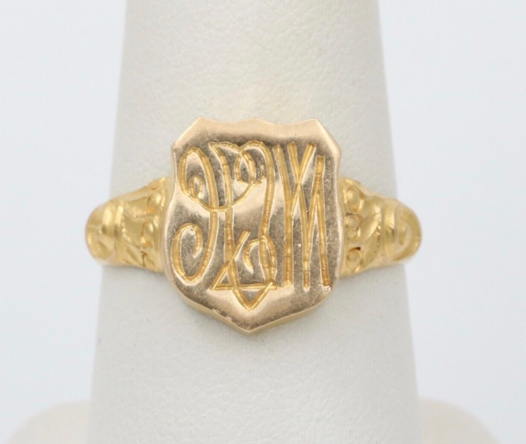 Antique Art Deco 14K Gold Shield Signet Ring, Ring Band