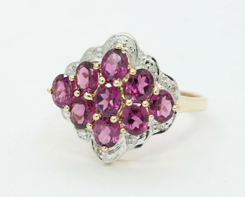 Vintage 10K Yellow Gold Diamond Amethyst Cluster Ring
