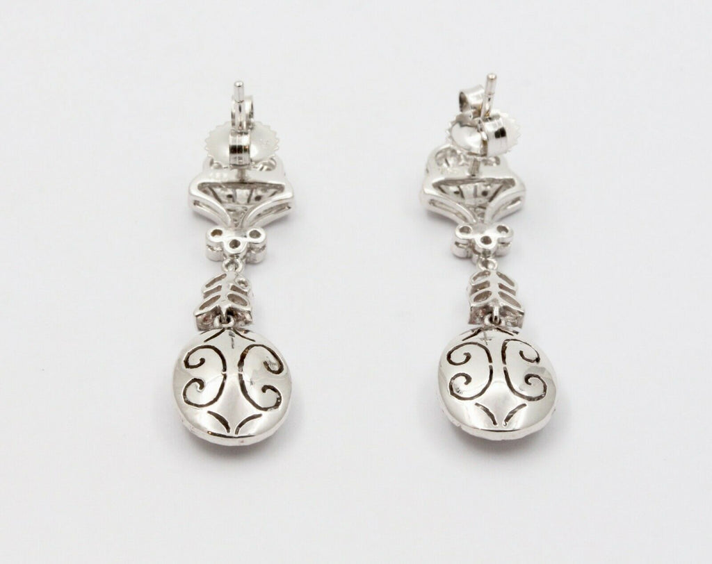 Vintage 18K White Gold Hanging Sapphire Diamond Earrings