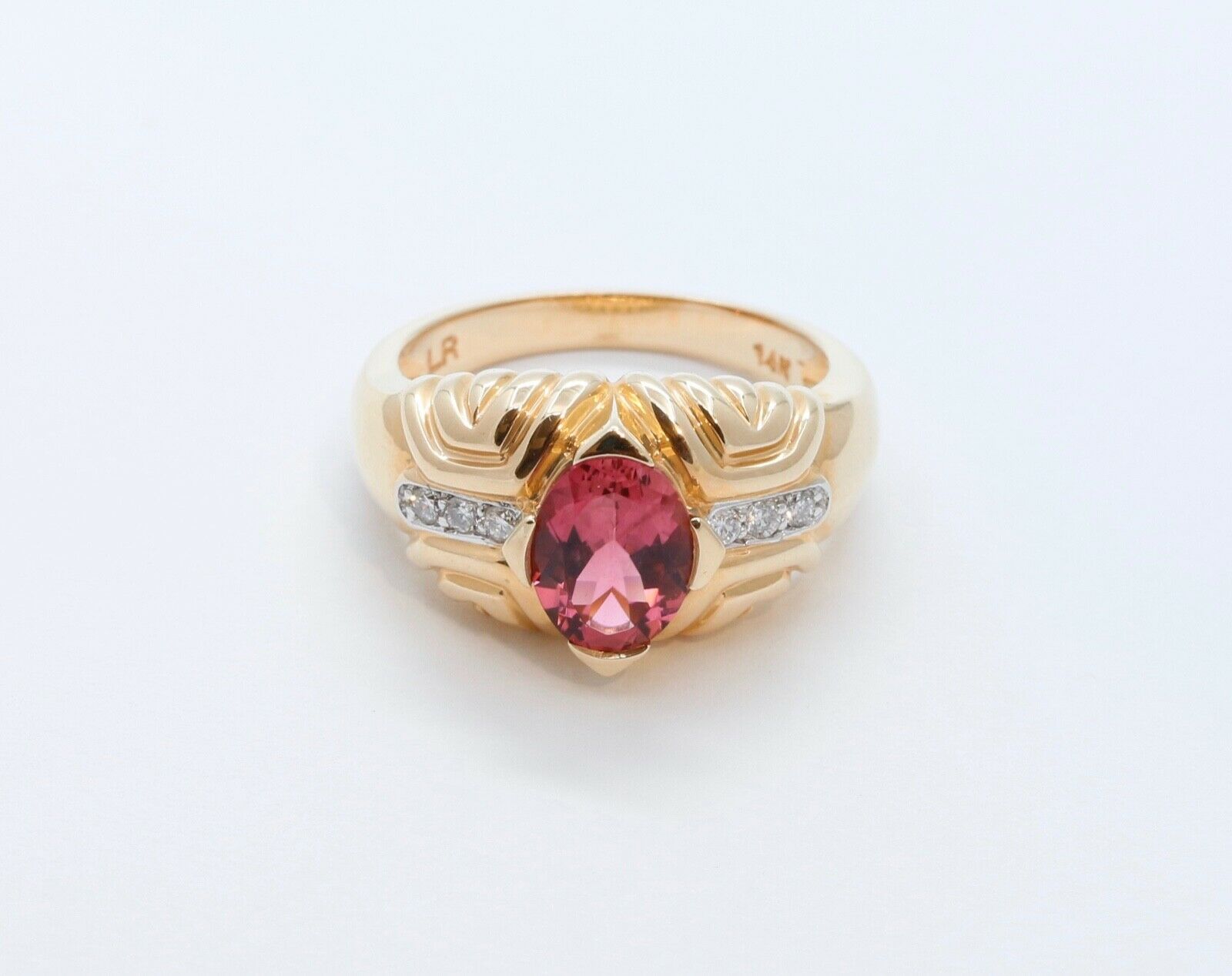 Vintage Large Tourmaline Diamonds 14K Yellow Gold Cocktail Ring