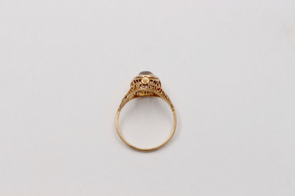Antique Art Deco Paste Filigree 14K Yellow Gold Ring, Engagement Ring