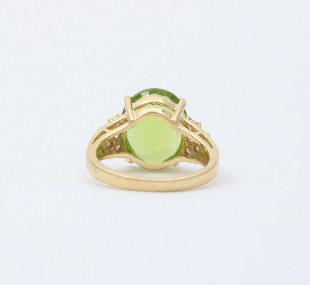 Classic 14K Yellow Gold Peridot Diamond Ring Engagement Ring Band