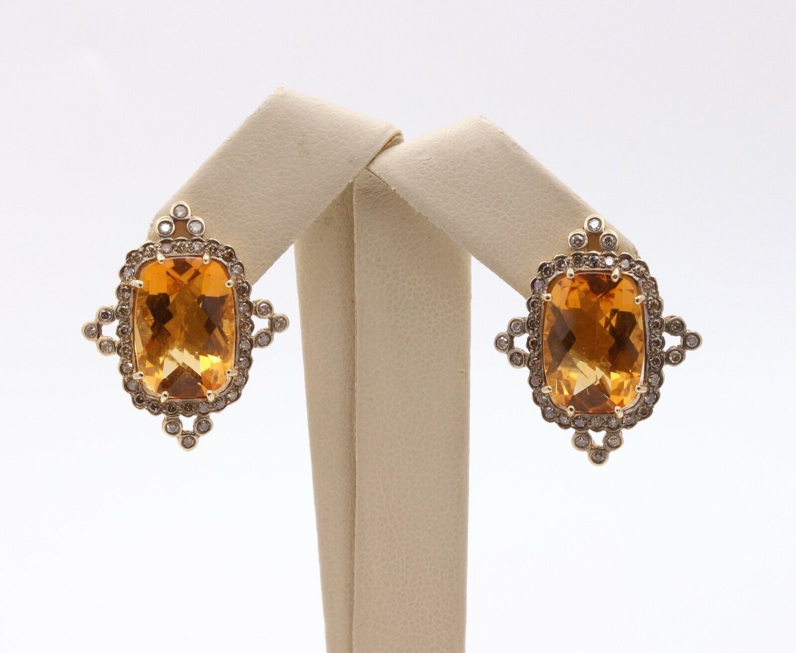 Vintage Victorian Revival Citrine Diamonds 14K Yellow White Gold Earrings