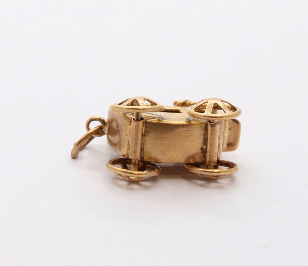 Vintage 14K Yellow Gold Carriage Stage Coach Pendant Charm Movable Wheels