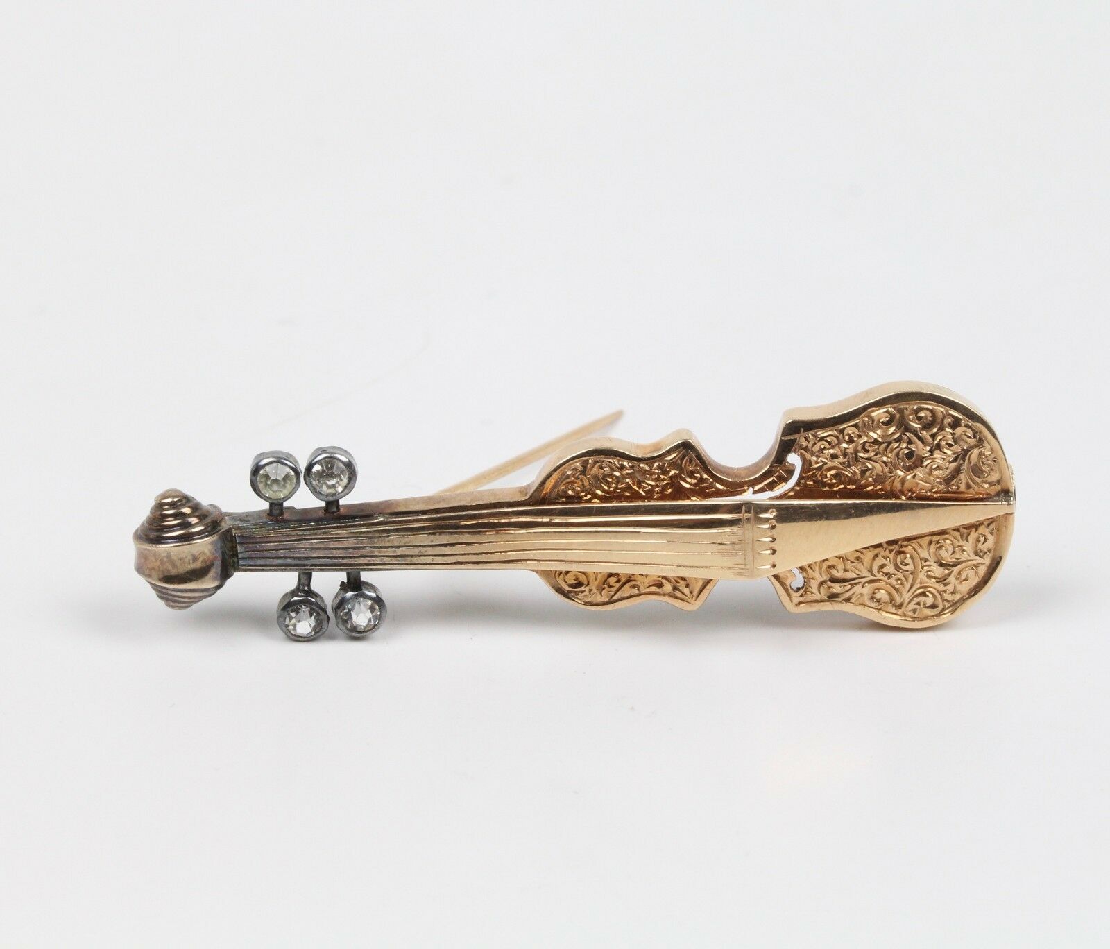 Vintage Violin Brooch Pin 14K Yellow Gold
