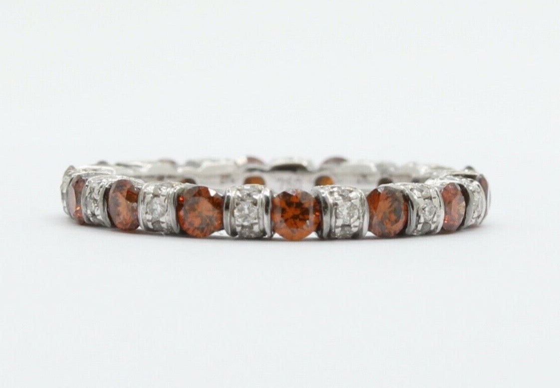 Ladies 18K White Gold White and Orange Diamonds Stacking Eternity Band