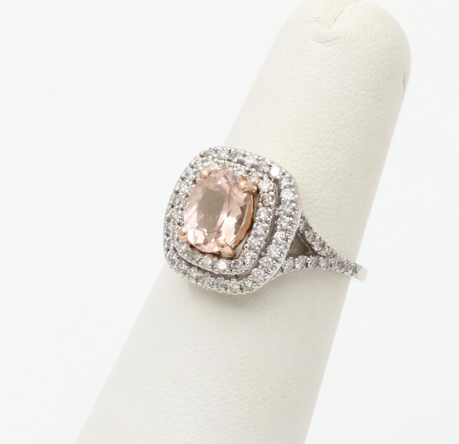 Vintage Morganite Diamonds 10K White Gold Ring