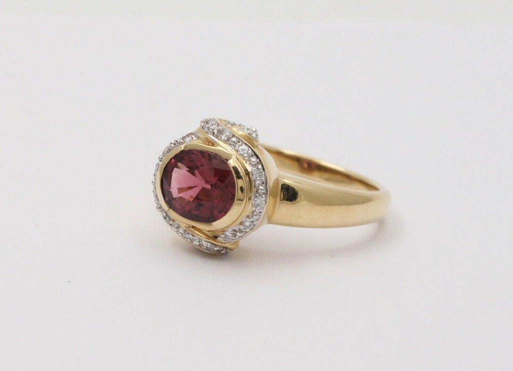 Vintage Tourmaline Diamonds 14K Yellow White Gold Cocktail Ring