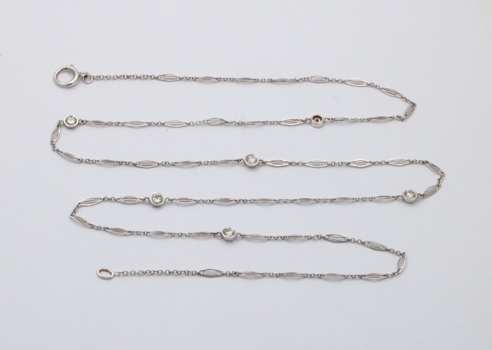 Art Deco Diamonds By The Yard 14K White Gold Watch Chain