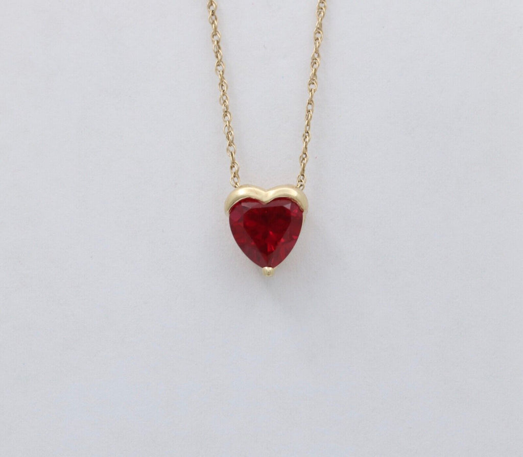 Vintage Heart Lab Ruby 10K Yellow Gold Pendant