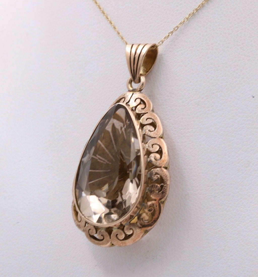 Vintage 14K Rose Gold Pear Shape Smoky Topaz  Pendant , Necklace