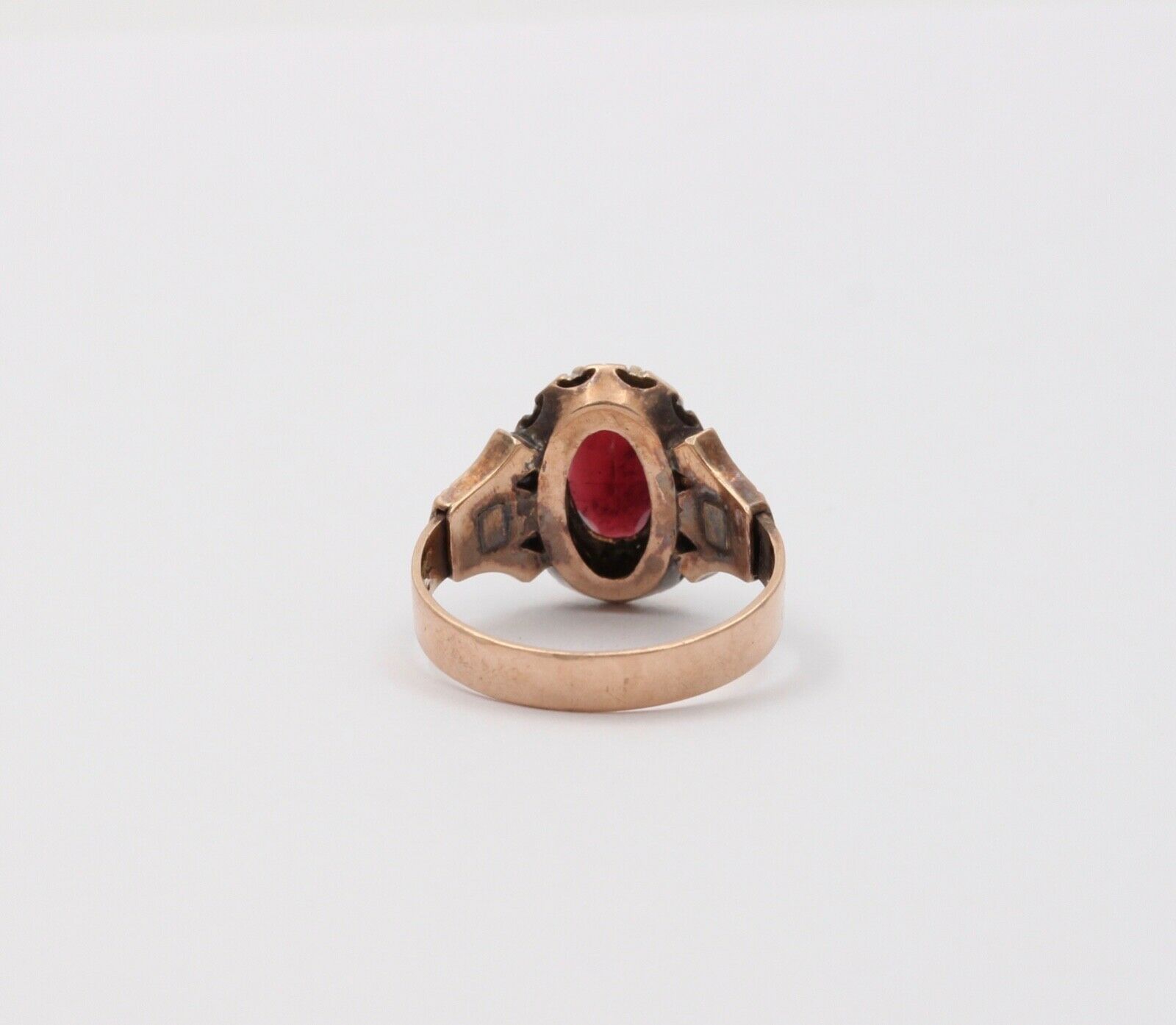 Victorian 9K Rose Gold Garnet Solitaire Ring, Statement Ring