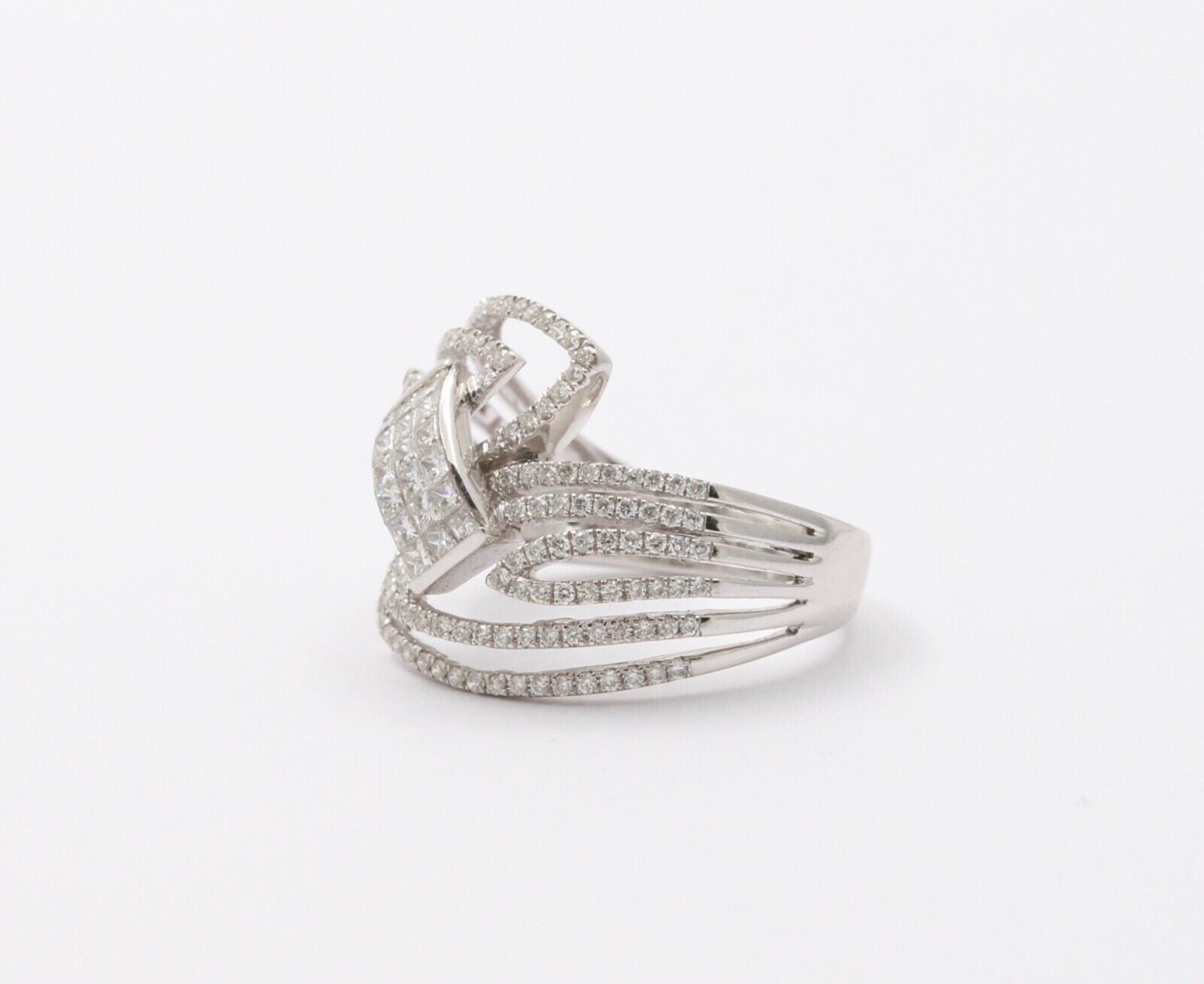 Mid Century 18K White Gold Diamond Bypass Ring, Engagement Ring